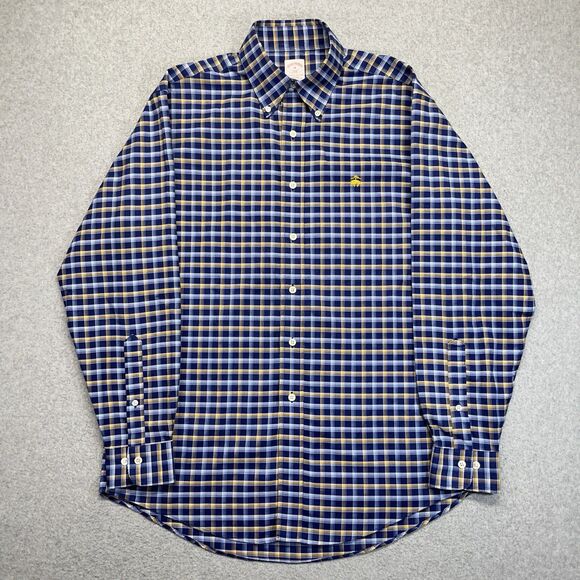 Brooks Brothers 346 Plaid Button-Down Shirt Men’s Medium Blue Yellow Long Sleeve - Picture 1 of 14